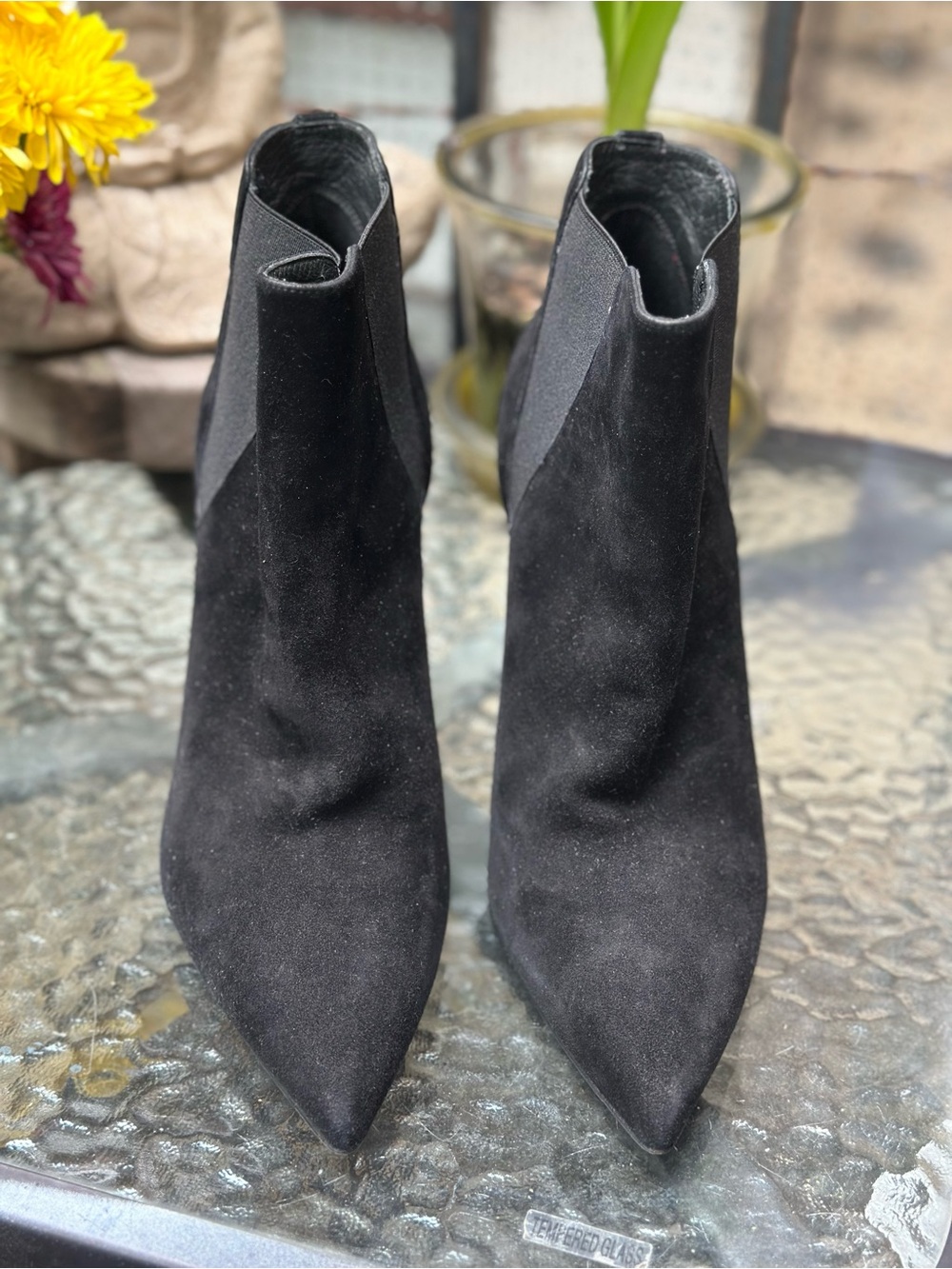 Stuart Weitzman Apogee Black Suede Pointed Toe Stiletto Ankle Booties